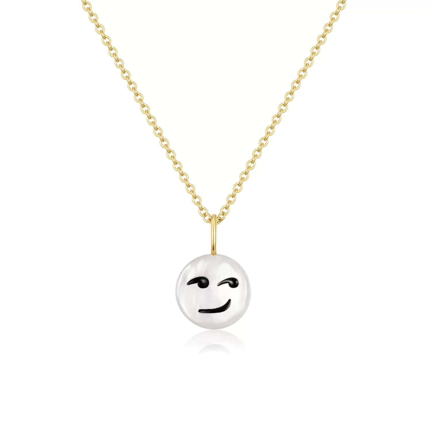 Happy Kids | Smirk Pendant | White Mother of Pearl | 14K Gold Plated 925 Silver