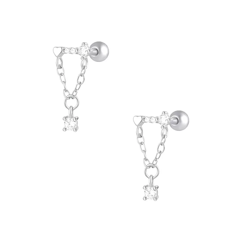 Heart Chain Ball Back Earrings