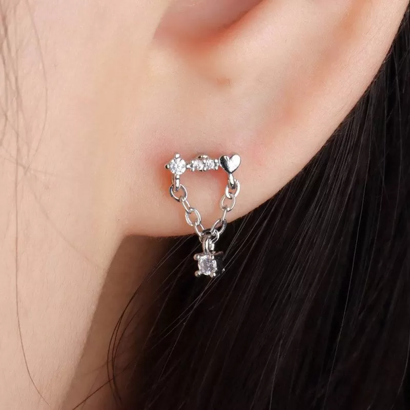 Heart Chain Ball Back Earrings