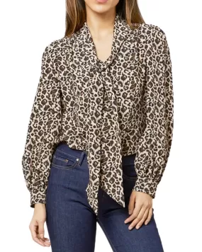 Helene Tie-Neck Blouse (Leopard)