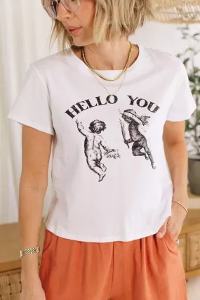 Hello You Angel Crop Graphic Top (S-L)