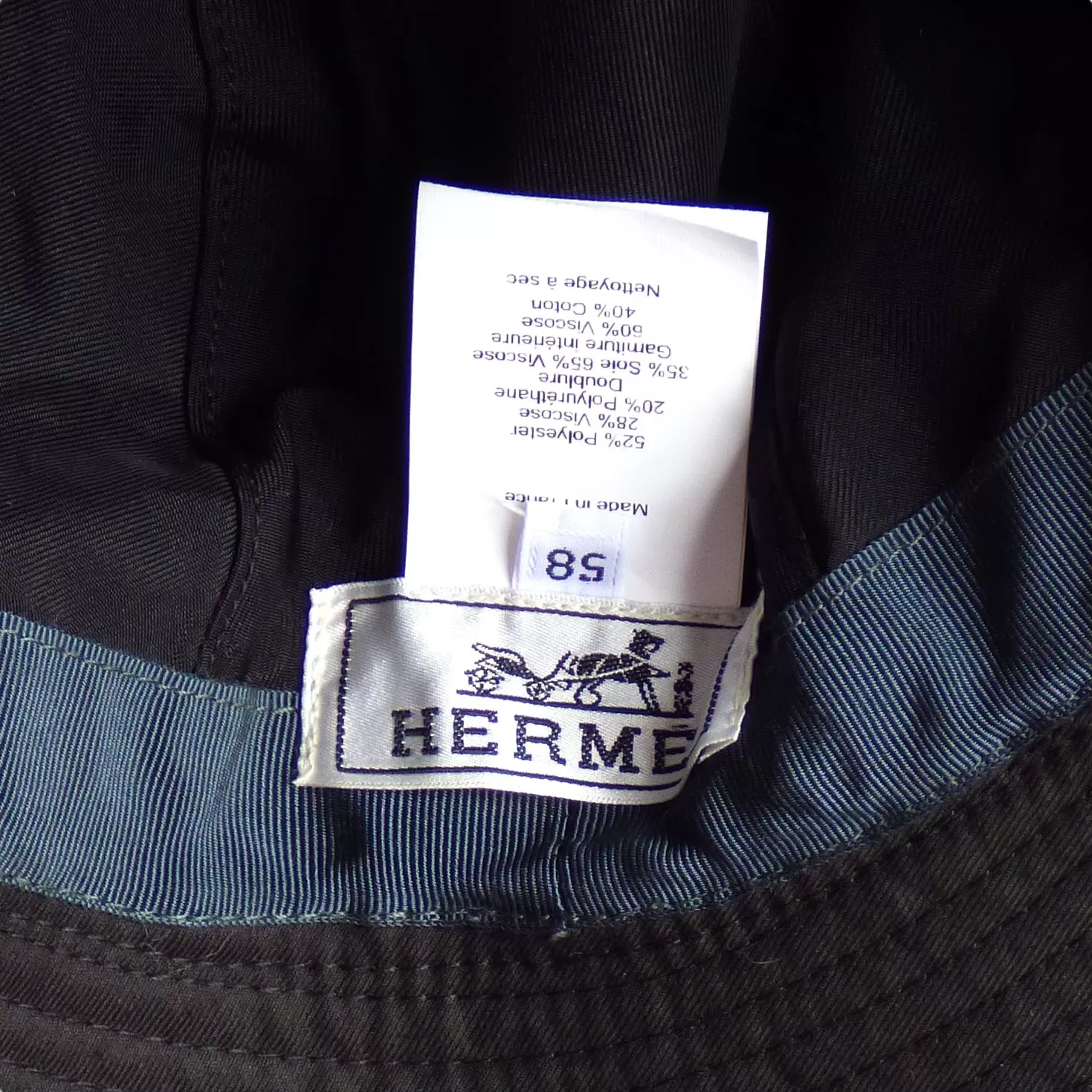 HERMES- Black Calvi Bucket Hat, Size 58