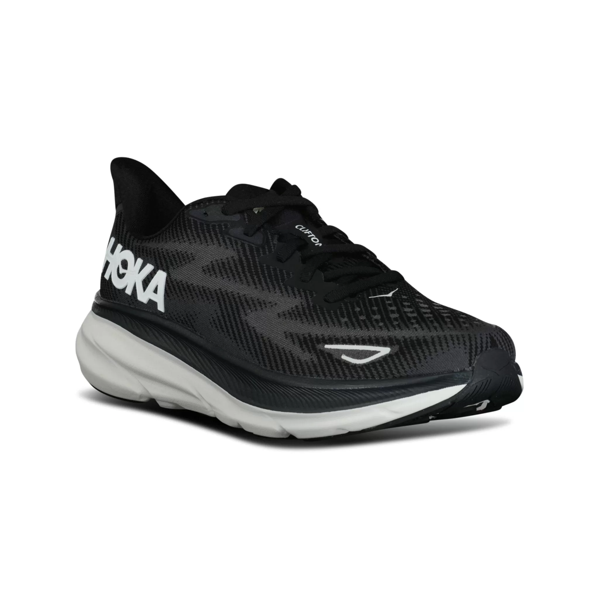 HOKA CLIFTON 9 BLACK / WHITE TRAINERS