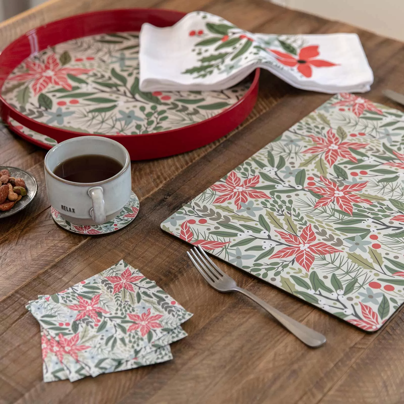 Holiday Poinsettia Round Art Coasters - Set of 4