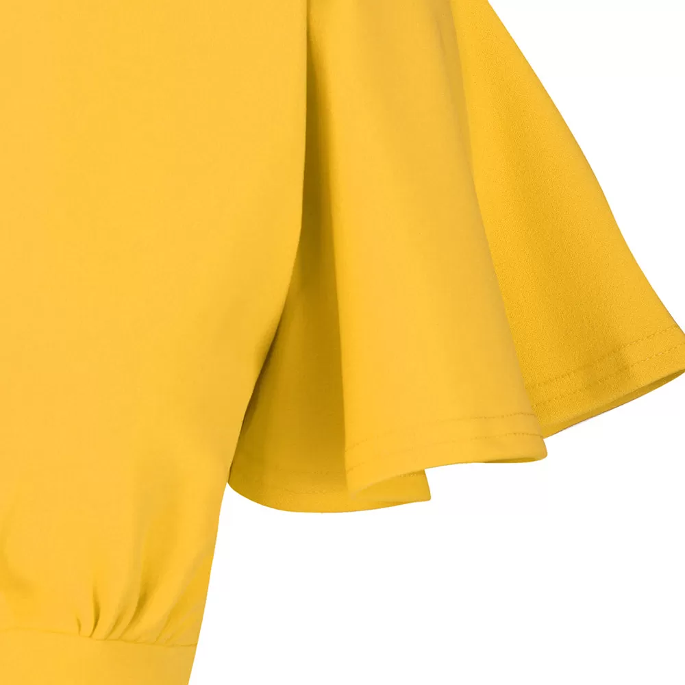 Honey Yellow Half Sleeve Deep V Neck Crossover Top Wiggle Dress