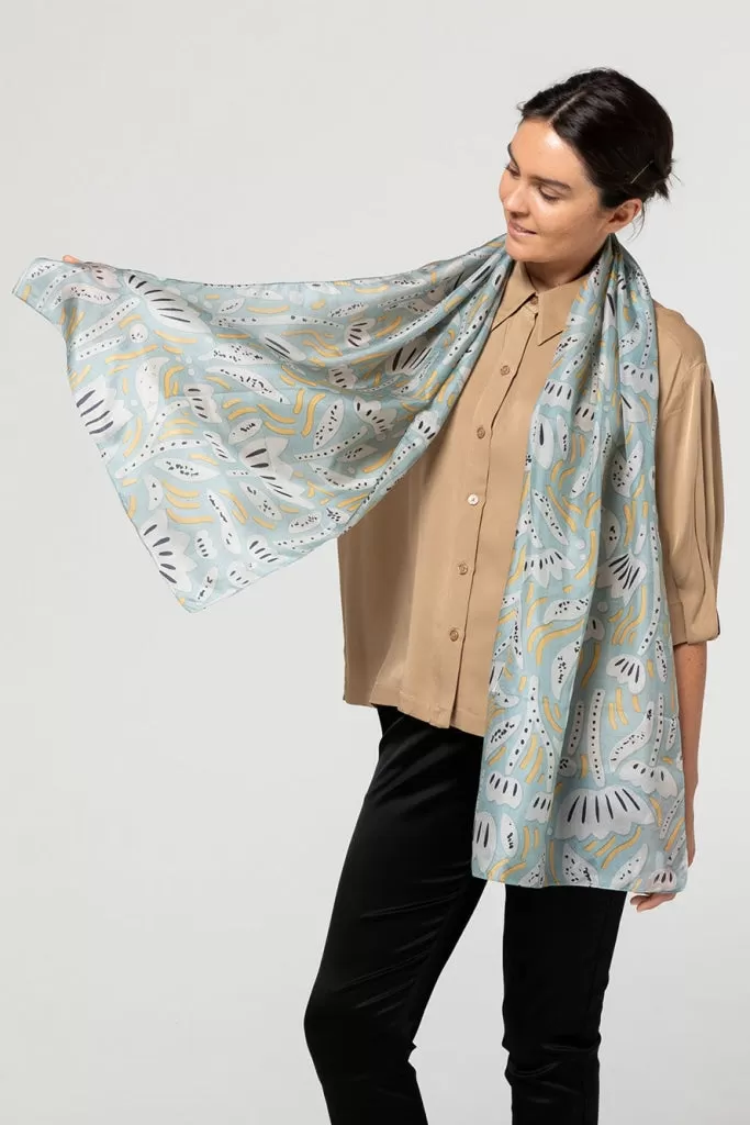 Indus - Silk Scarf - Bush Daisy - Lake, Butter & Indigo