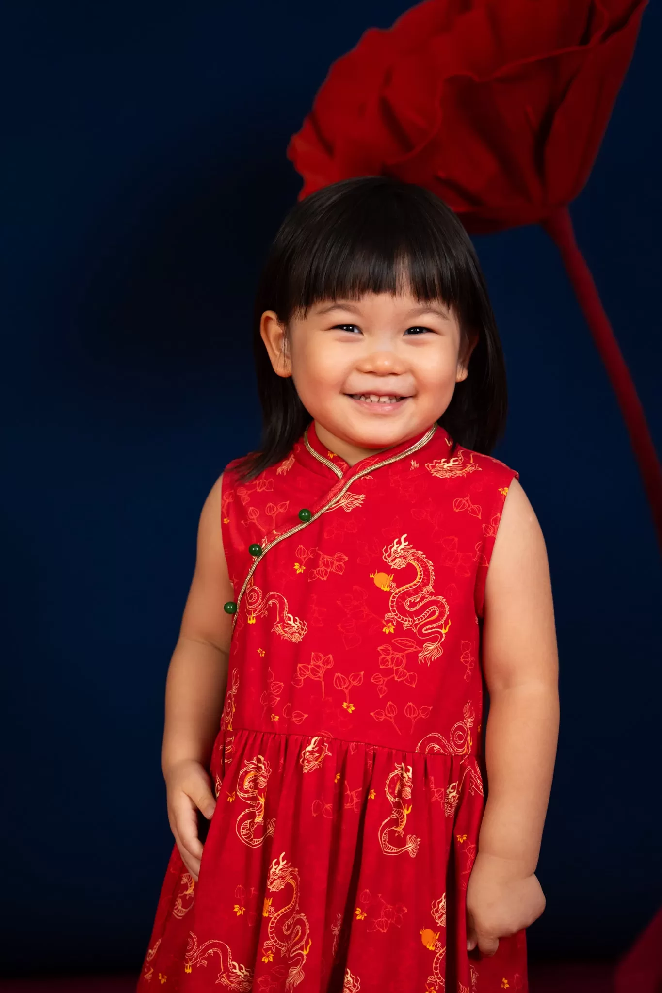 Jersey Luna Cheongsam - Red Dragon Pearl