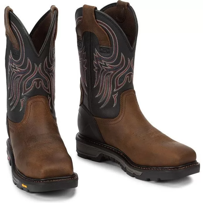 Justin Men's Tanker 11" Steel Toe Western Work Boot -Brown- WK2104