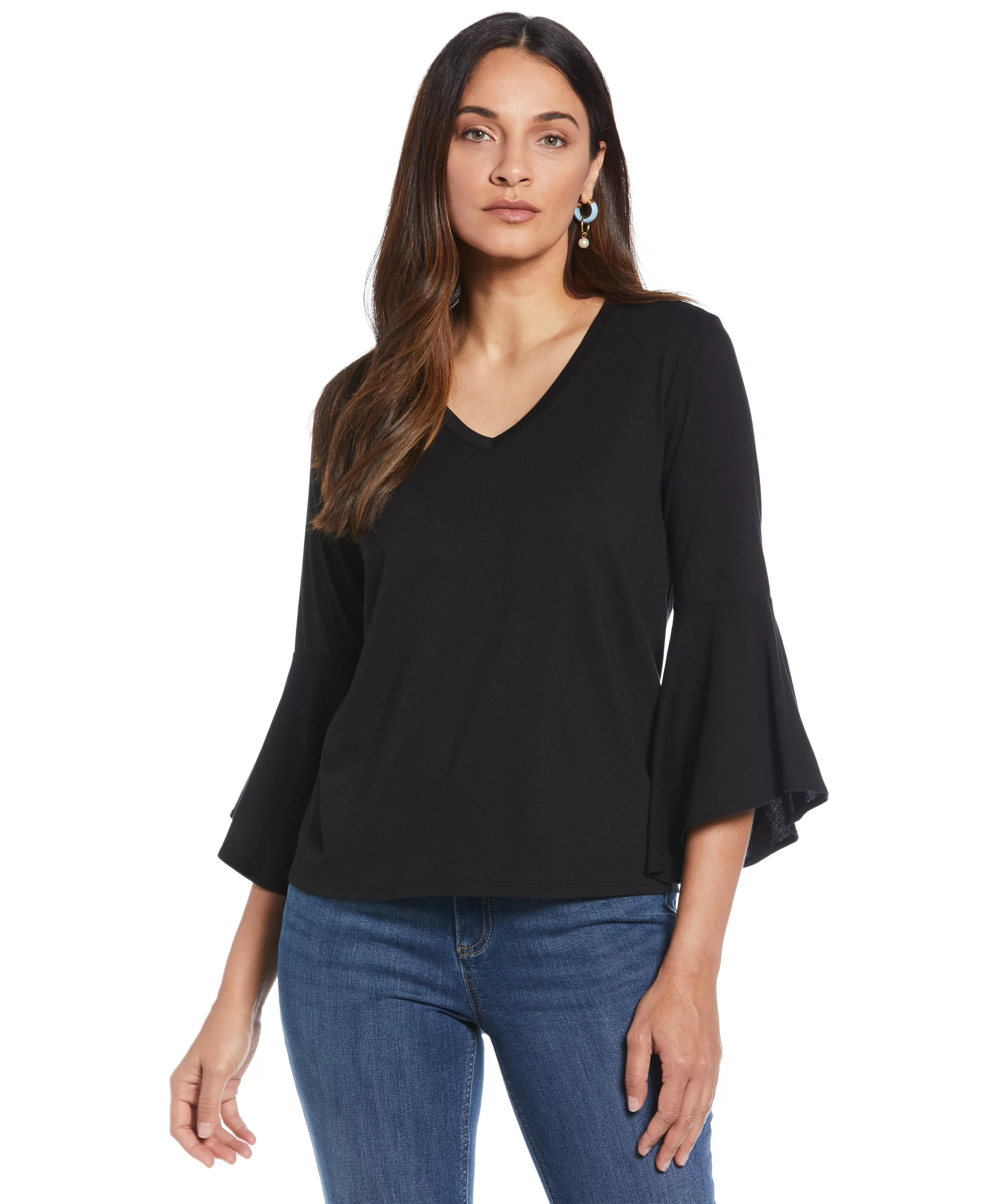 Knit V-Neck Ruffle Sleeve Top