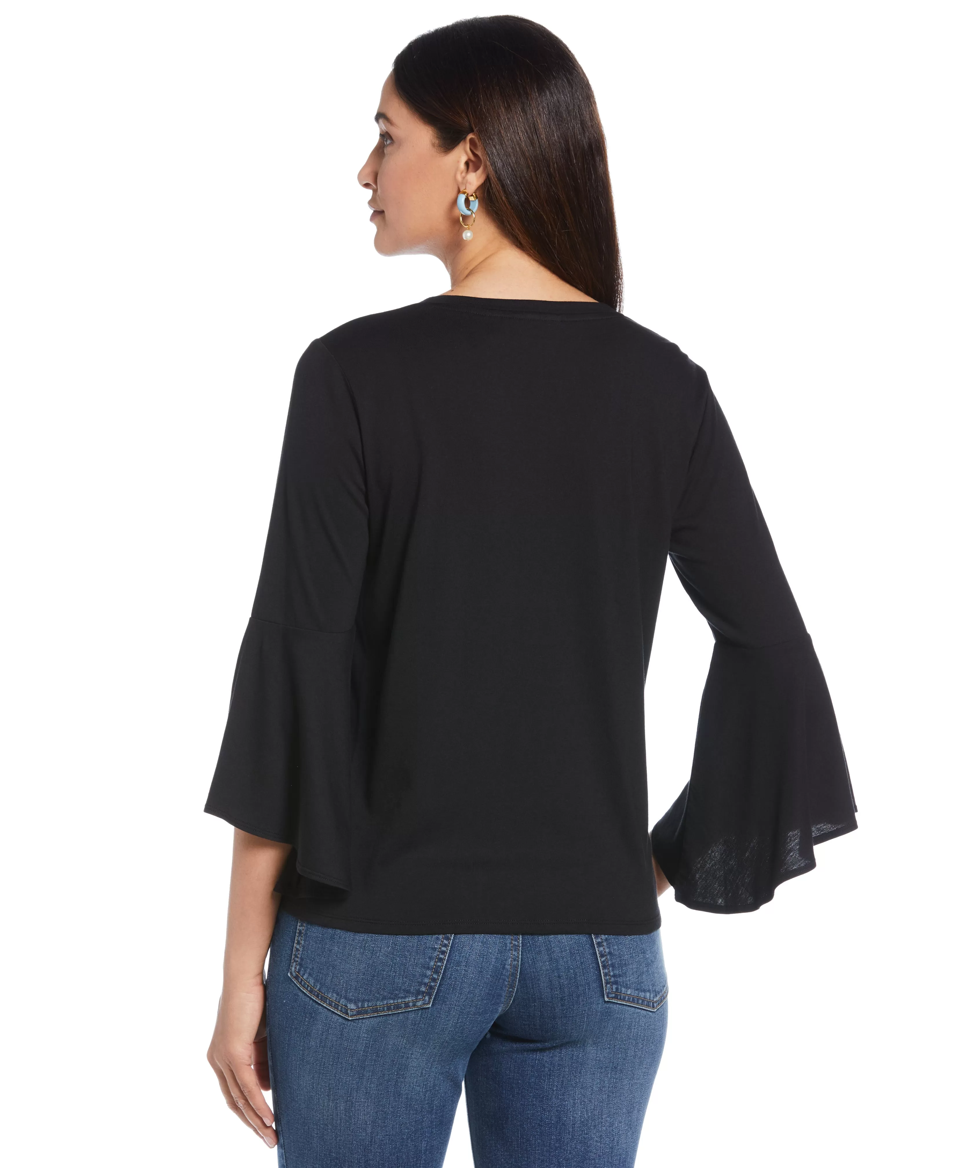 Knit V-Neck Ruffle Sleeve Top