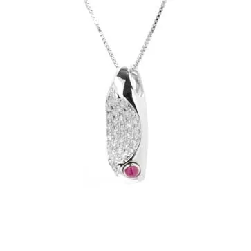 Ladies Diamond Pave and Ruby Pendant