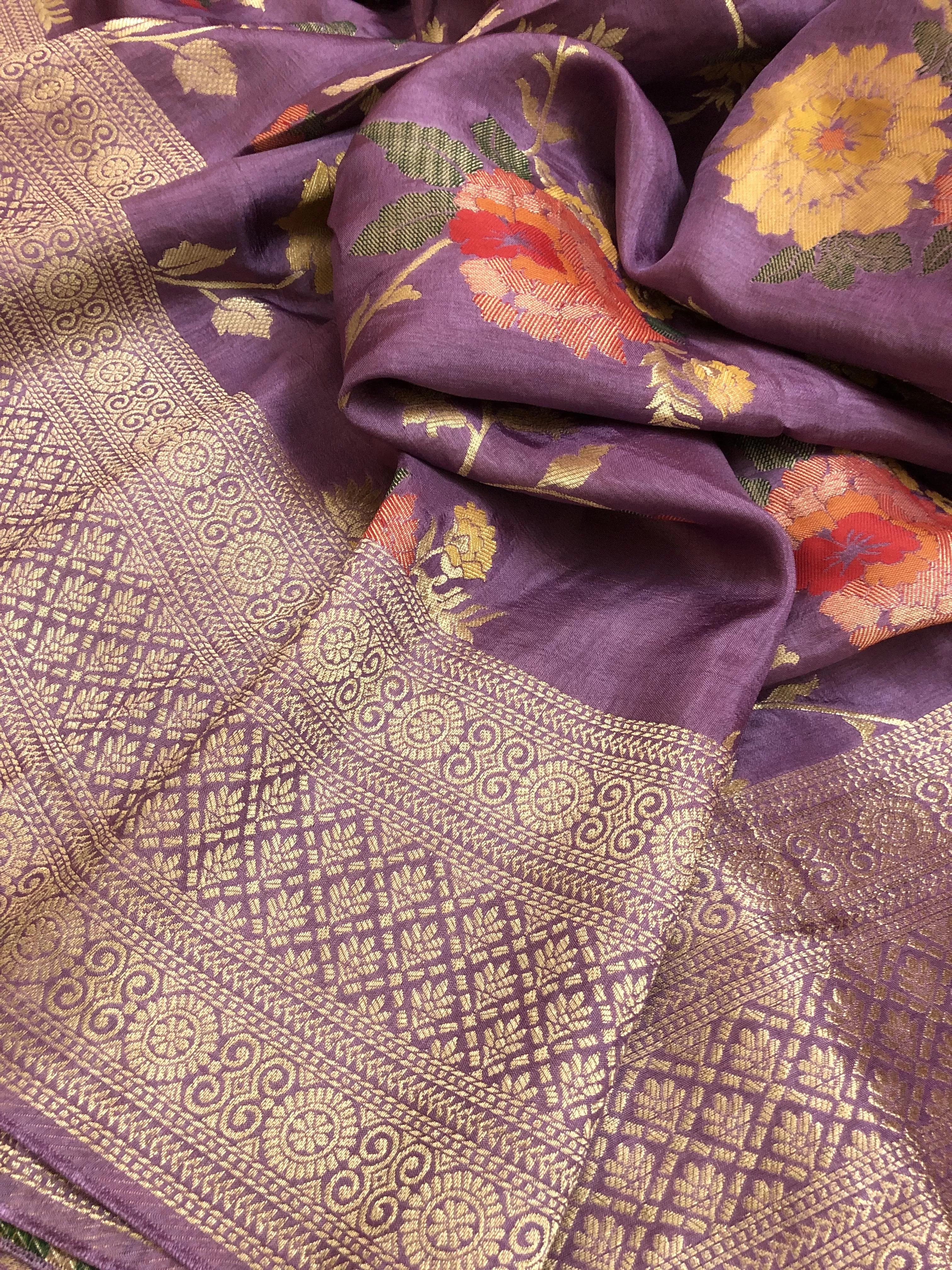 Lavender Color Muga Silk Saree