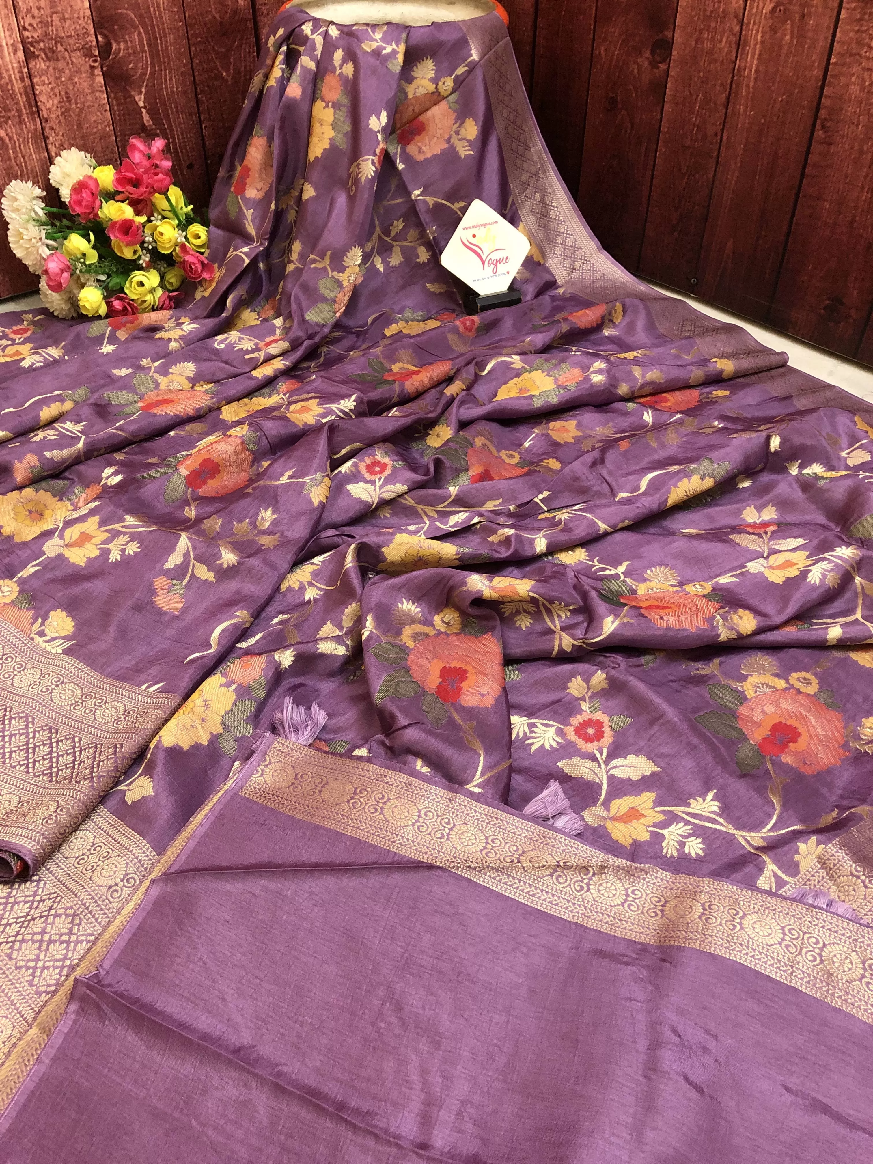 Lavender Color Muga Silk Saree