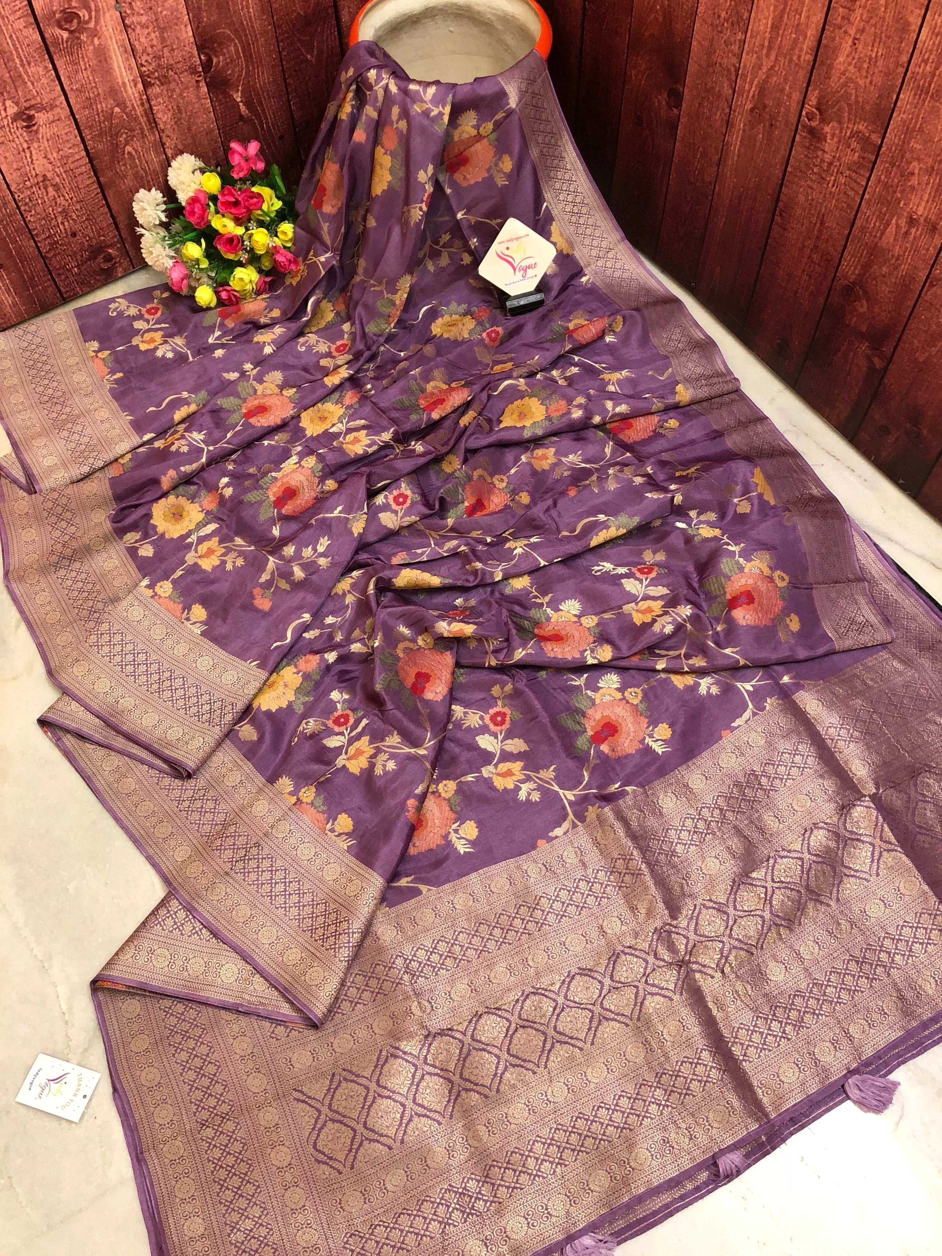 Lavender Color Muga Silk Saree