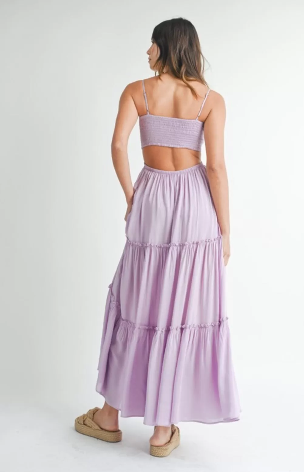 Lavender tiered maxi cutout dress