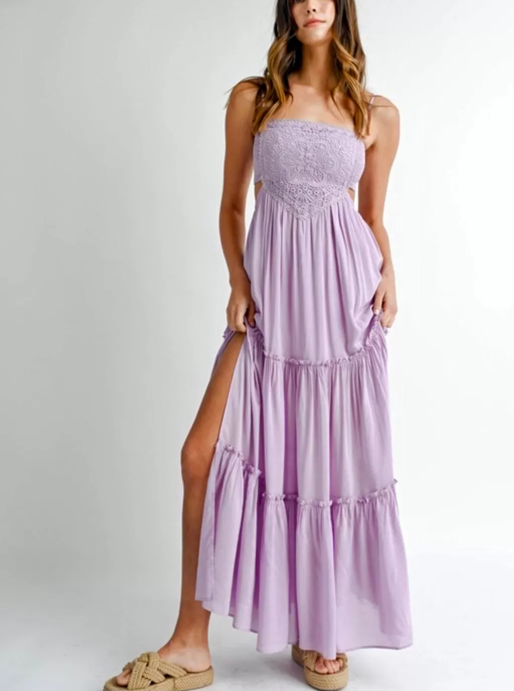 Lavender tiered maxi cutout dress