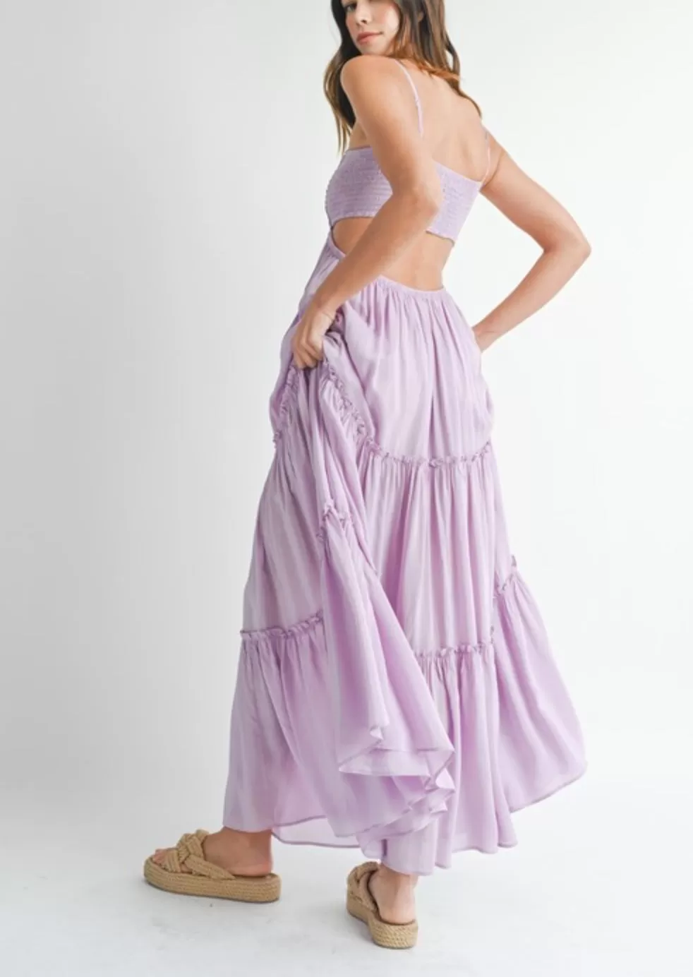 Lavender tiered maxi cutout dress