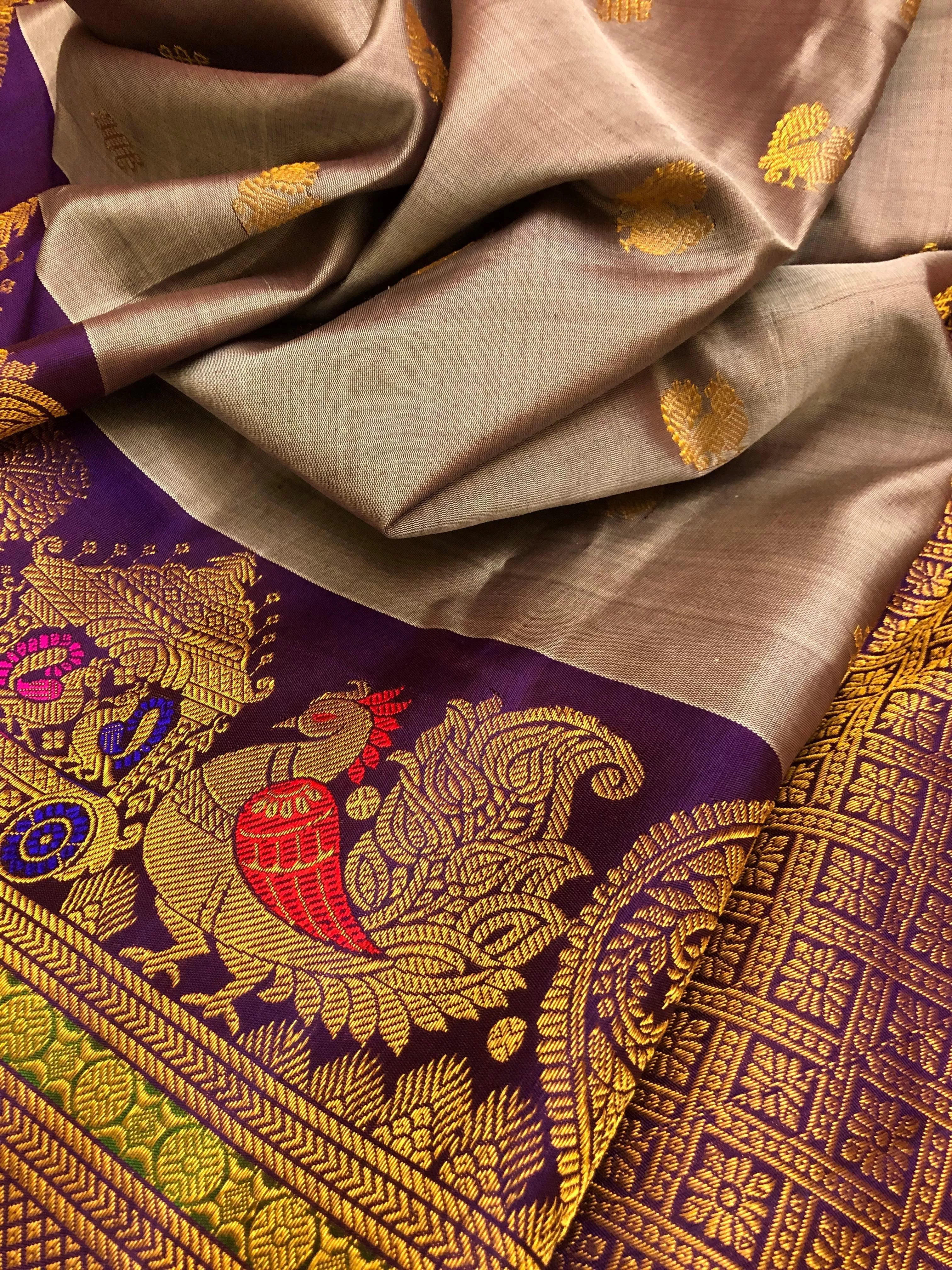 Light Peanut Color Pure Gadwal Silk Saree with Kanchi Border