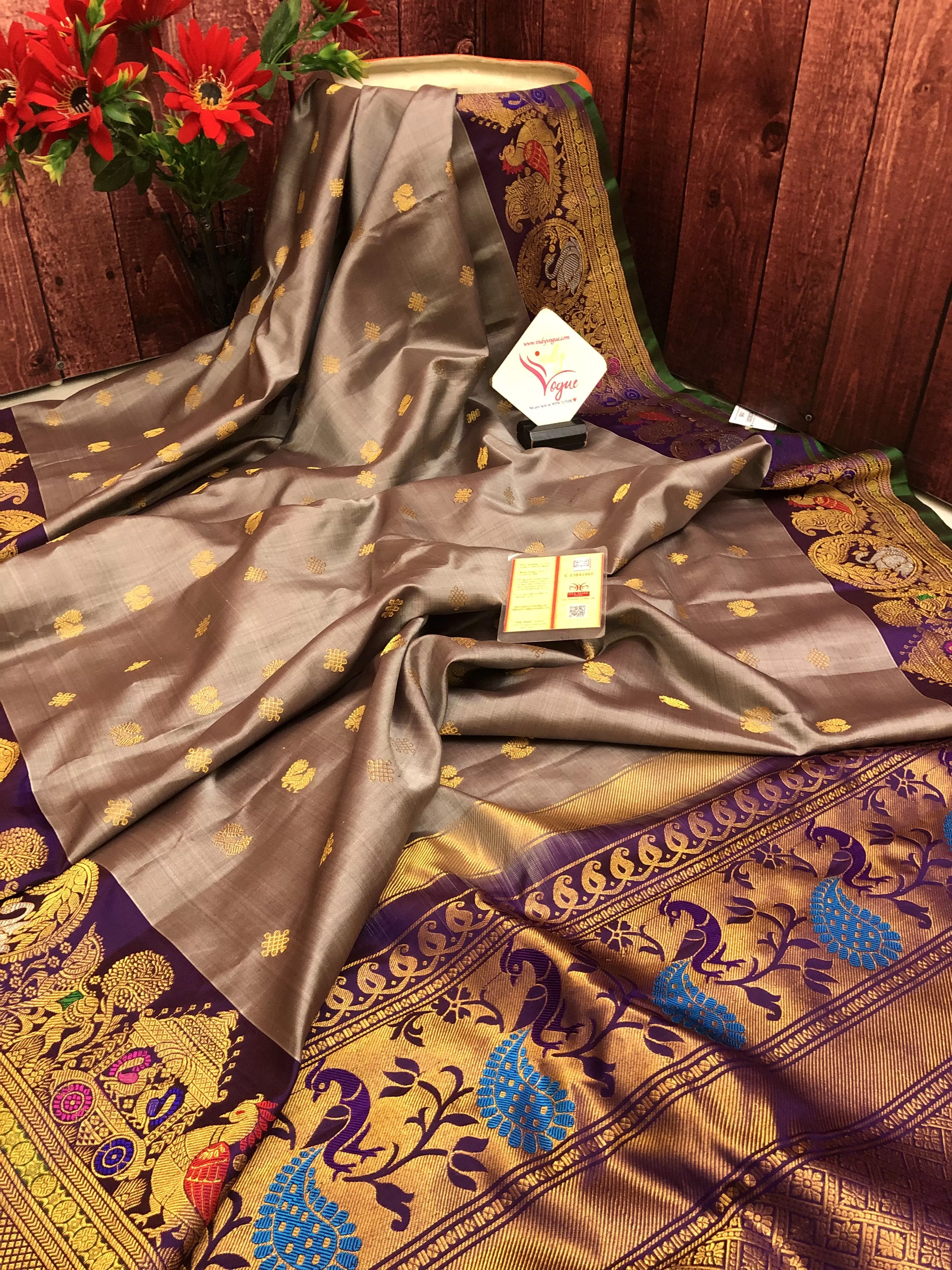 Light Peanut Color Pure Gadwal Silk Saree with Kanchi Border