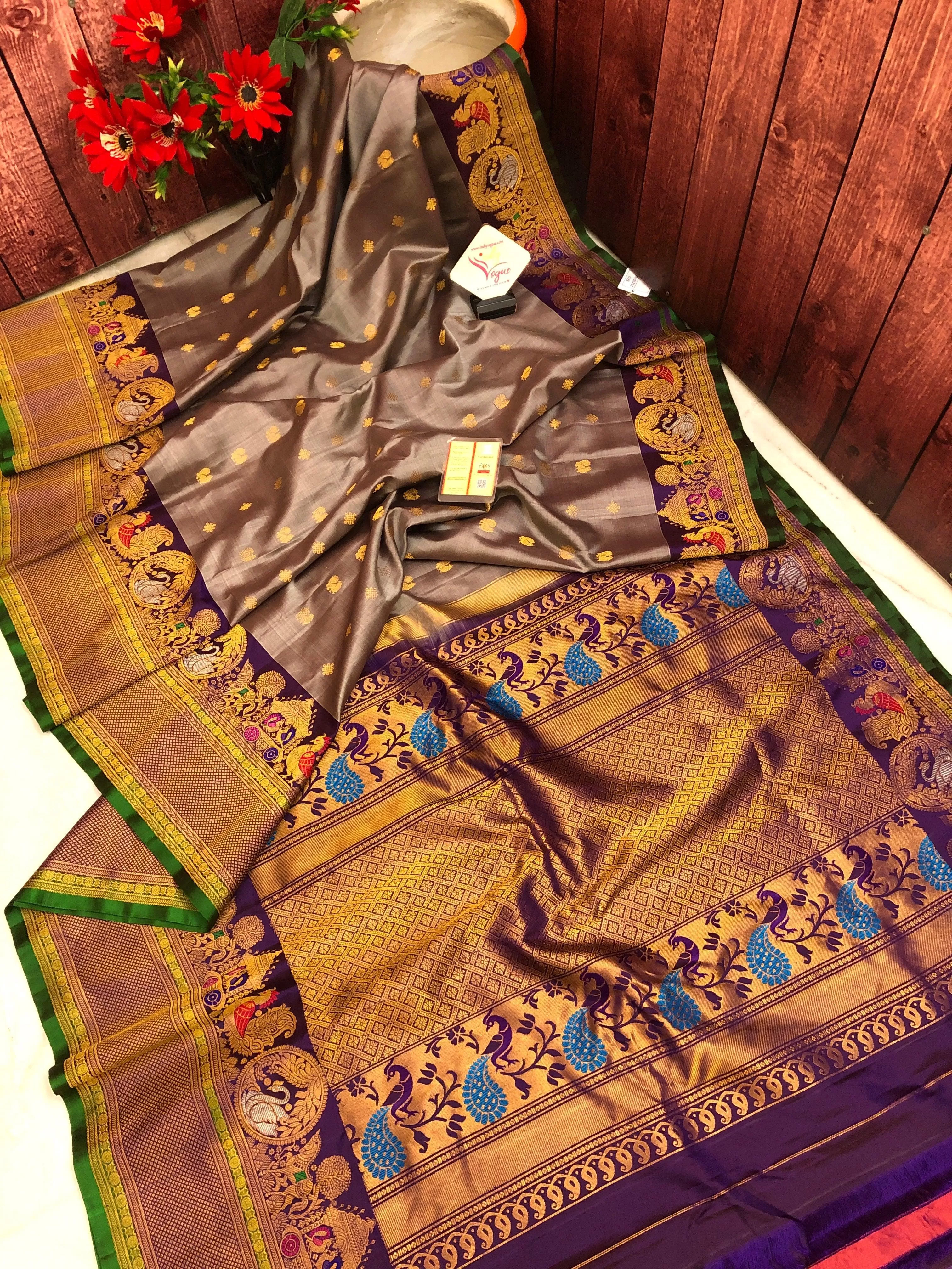 Light Peanut Color Pure Gadwal Silk Saree with Kanchi Border