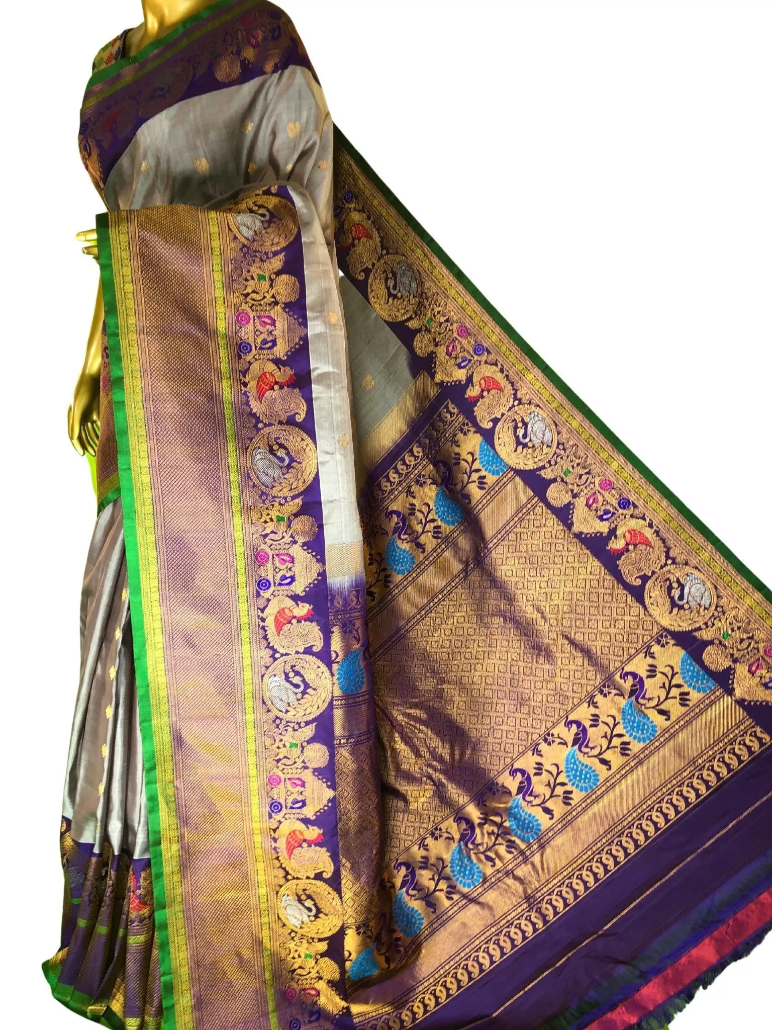 Light Peanut Color Pure Gadwal Silk Saree with Kanchi Border