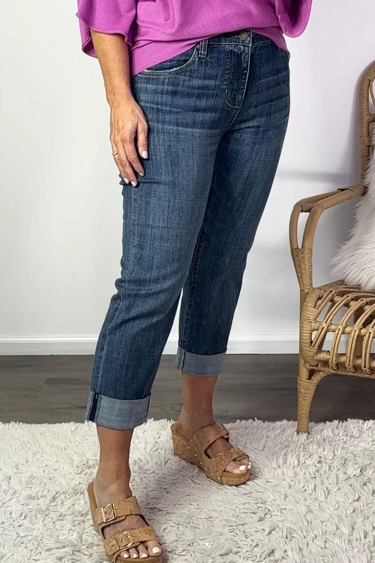 Liverpool Charlie Wide Cuff Crop Jean : Dark Wash