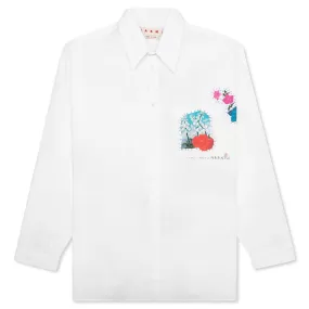 Long Sleeve Flower Graphics Shirt - Lily White