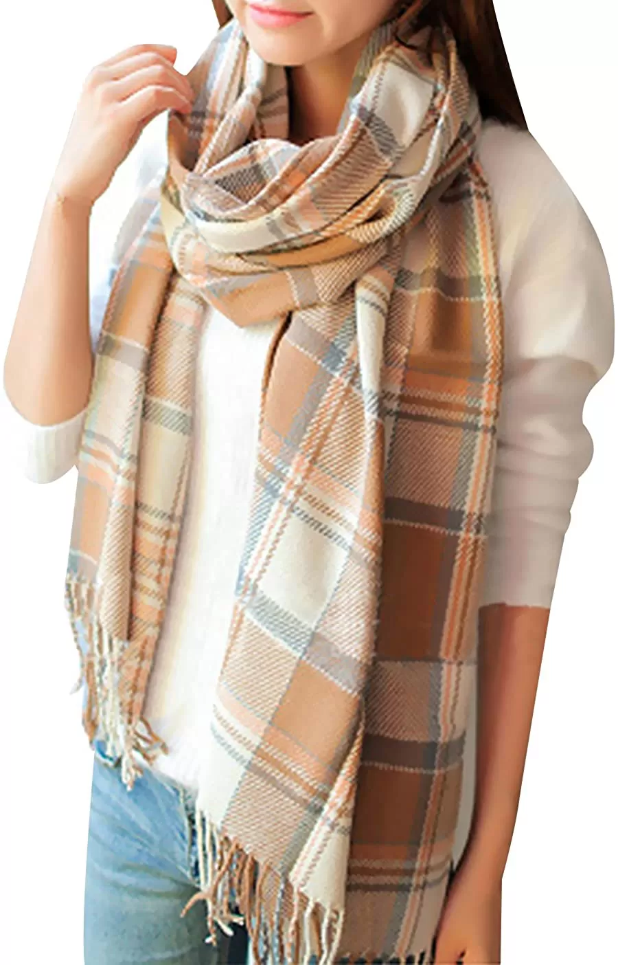 Loritta Womens Scarf Fashion Long Plaid Shawls Wraps Big Grid Winter Warm Lattice Large Scarves Gifts