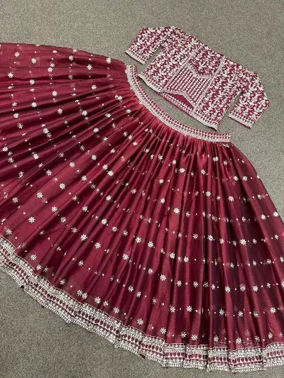 Maroon Heavy Parampara Silk Semi-Stitched Lehenga Choli Set