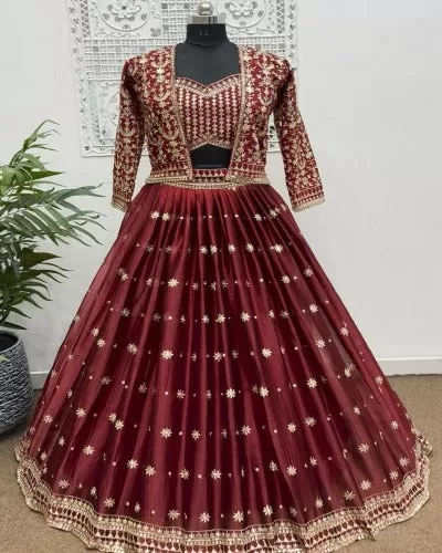 Maroon Heavy Parampara Silk Semi-Stitched Lehenga Choli Set