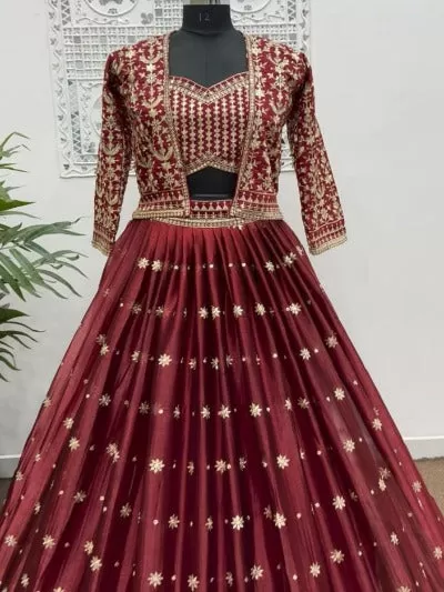 Maroon Heavy Parampara Silk Semi-Stitched Lehenga Choli Set