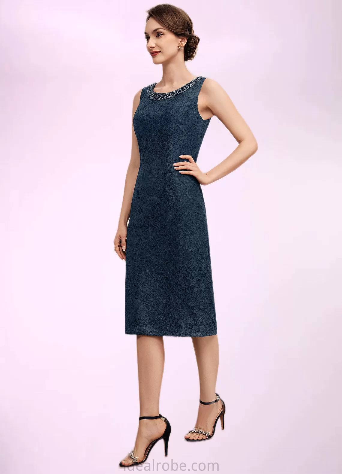 Meg Sheath/Column Scoop Neck Knee-Length Lace Mother of the Bride Dress With Beading Sequins STK126P0014661