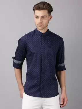 MEN'S BLUE PRINTED SLIM FIT SHIRT