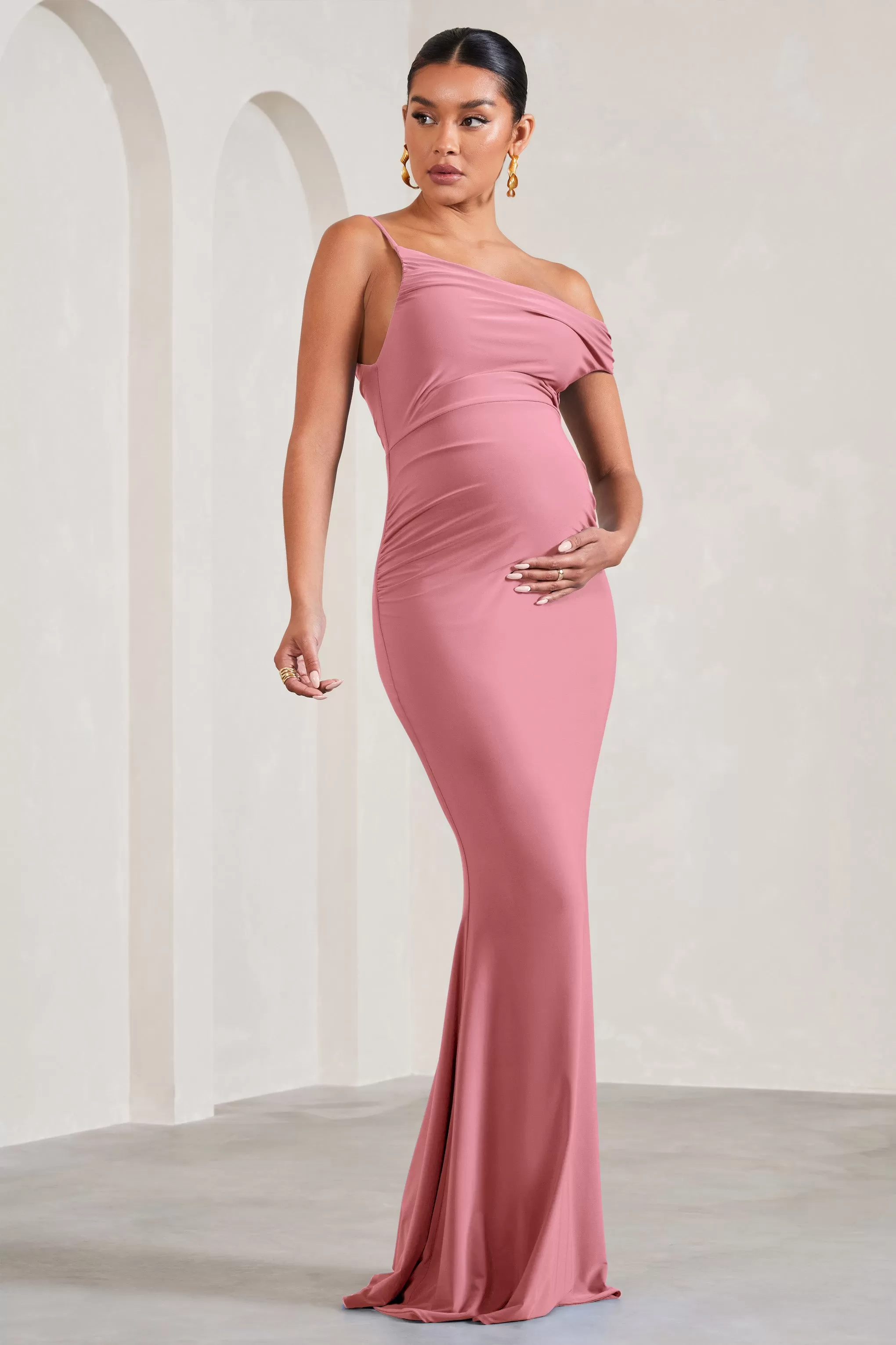 My Wish | Blush Pink Strappy Asymmetric Maternity Maxi Dress