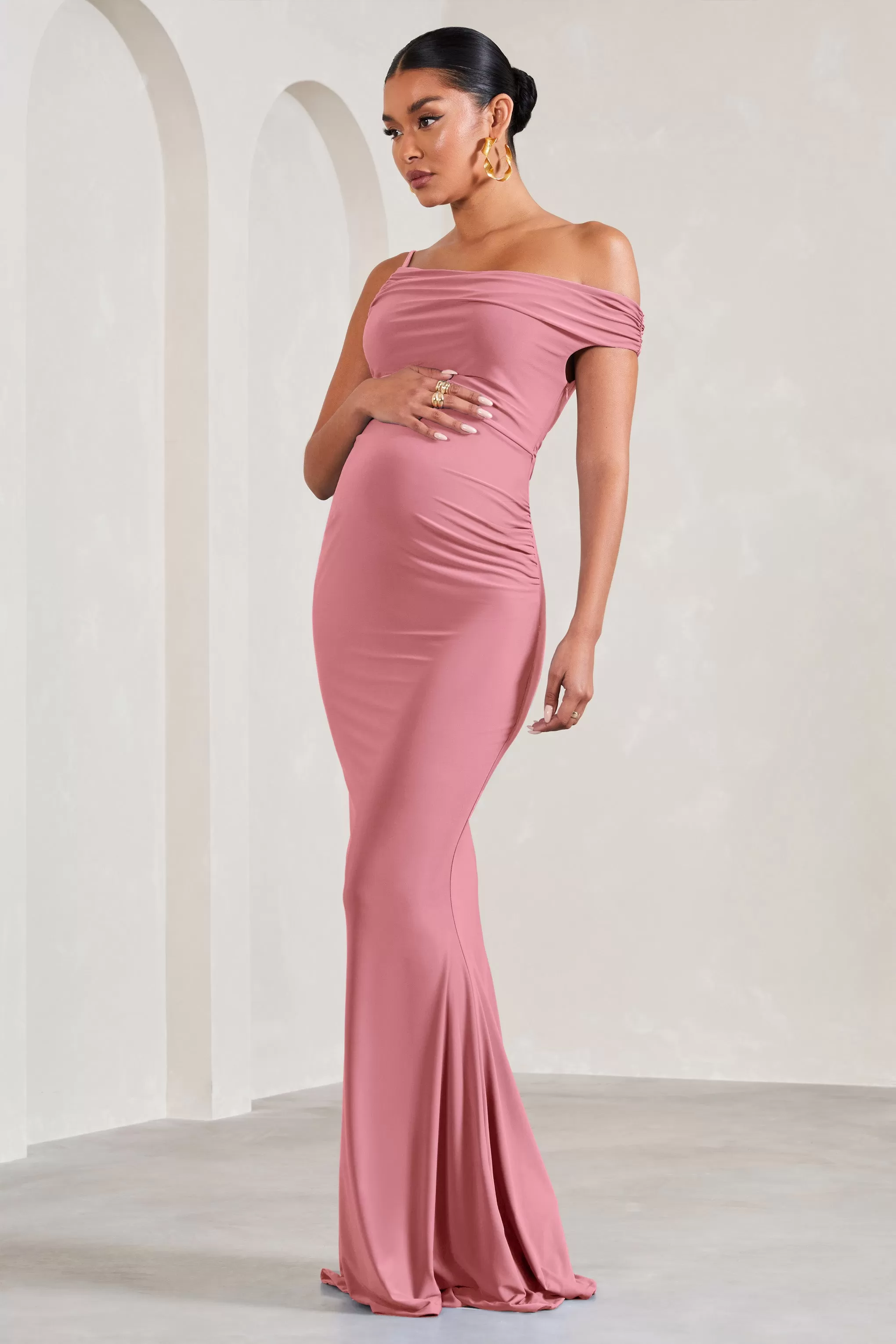 My Wish | Blush Pink Strappy Asymmetric Maternity Maxi Dress