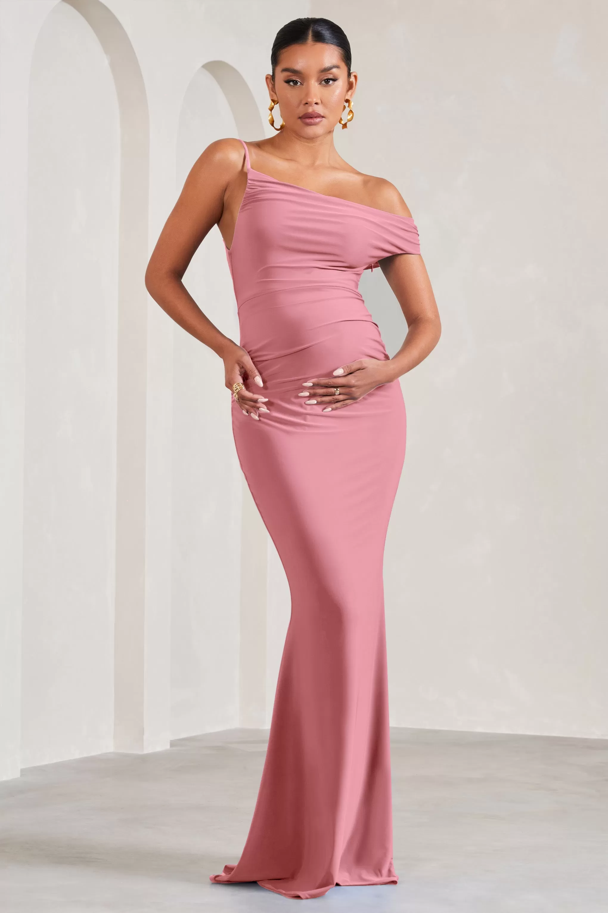 My Wish | Blush Pink Strappy Asymmetric Maternity Maxi Dress