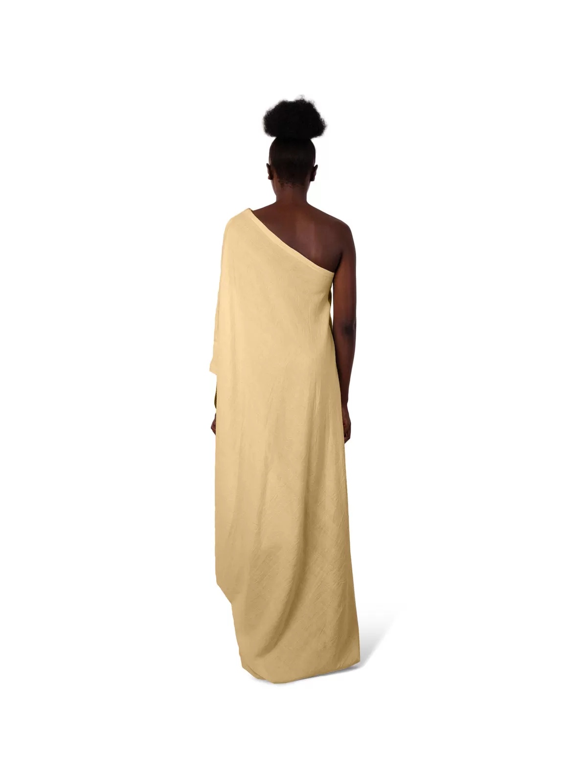 Neutral Sari One-Shoulder Dress