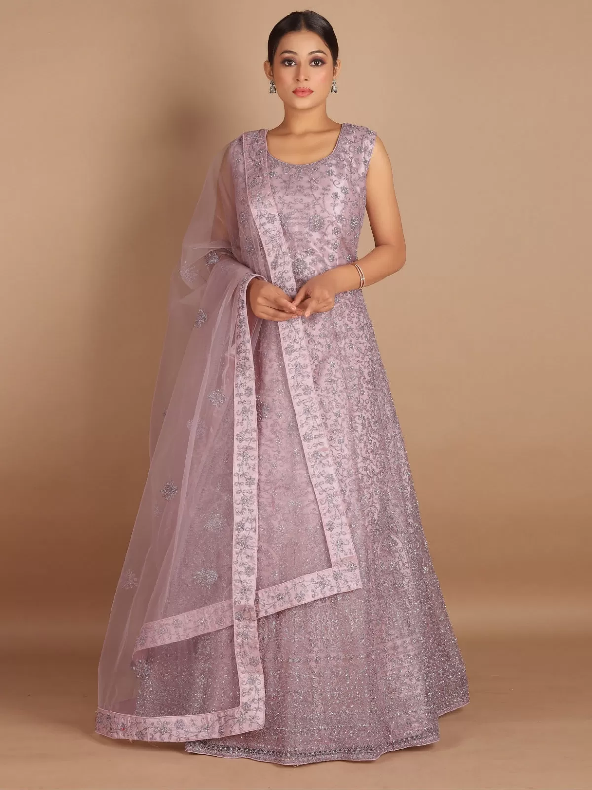 Odette Pink Net Embroidered Stitched Gown  for Women