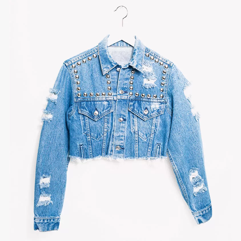 One a Kind Vintage Crop Jeans Denim Jacket