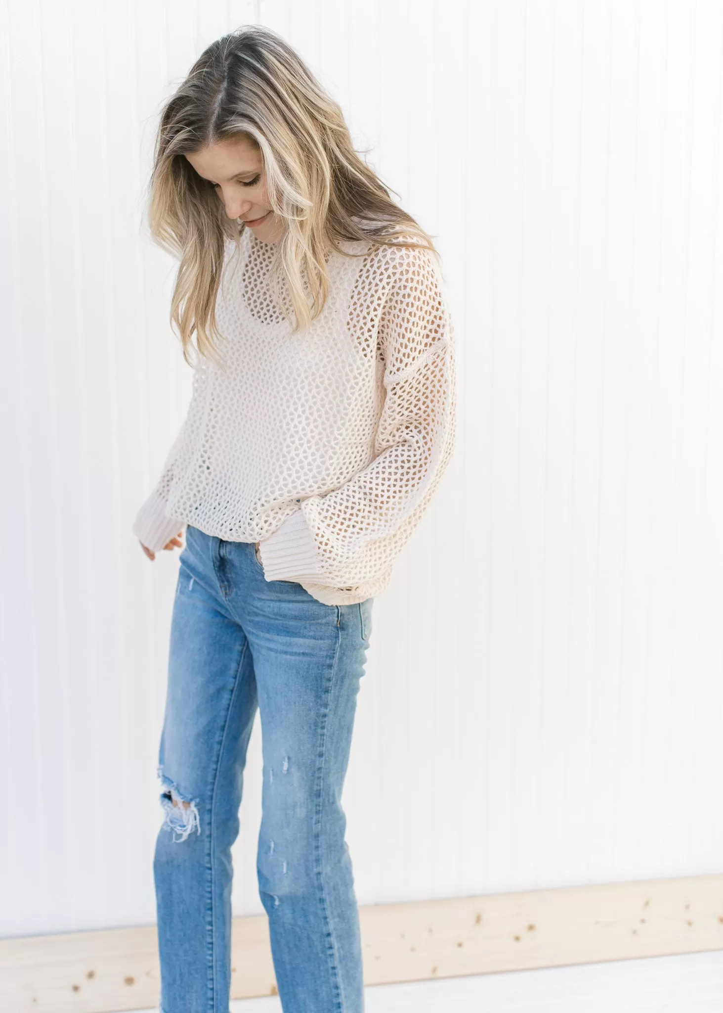 Open Weave Barely Cream Sweater