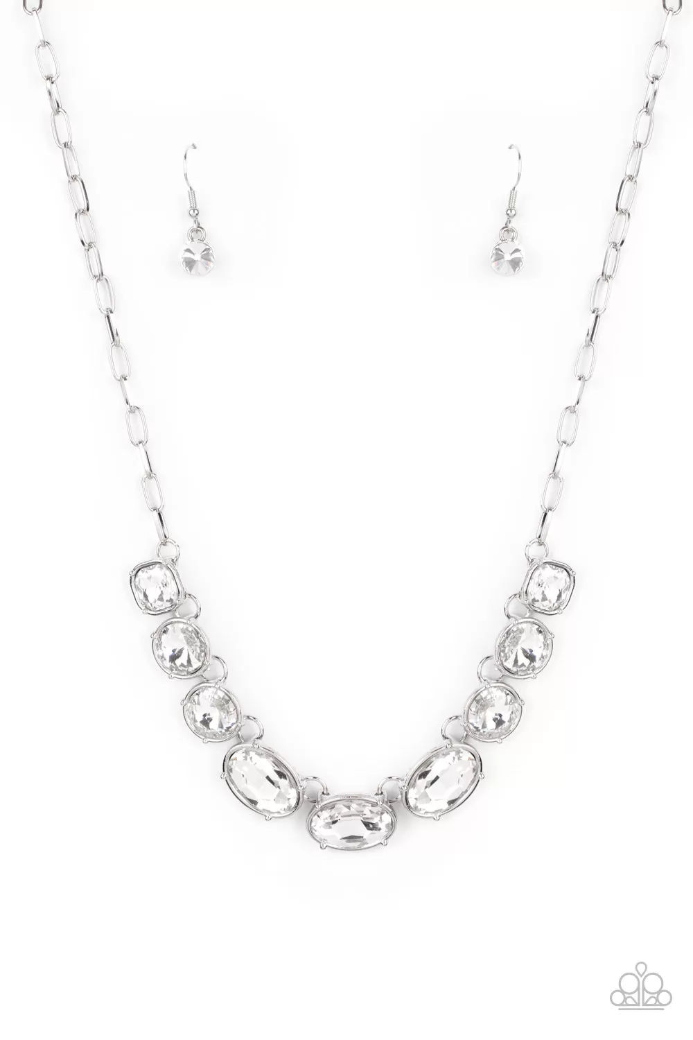 Paparazzi Necklace Gorgeously Glacial White Life Of the Party Exclusive June 2021