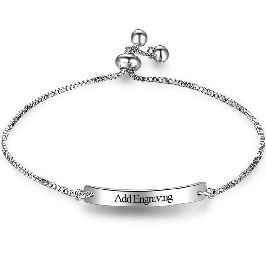 Personalized Engraved Silver Name I.D. Bracelet Adjustable