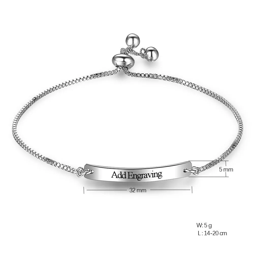 Personalized Engraved Silver Name I.D. Bracelet Adjustable