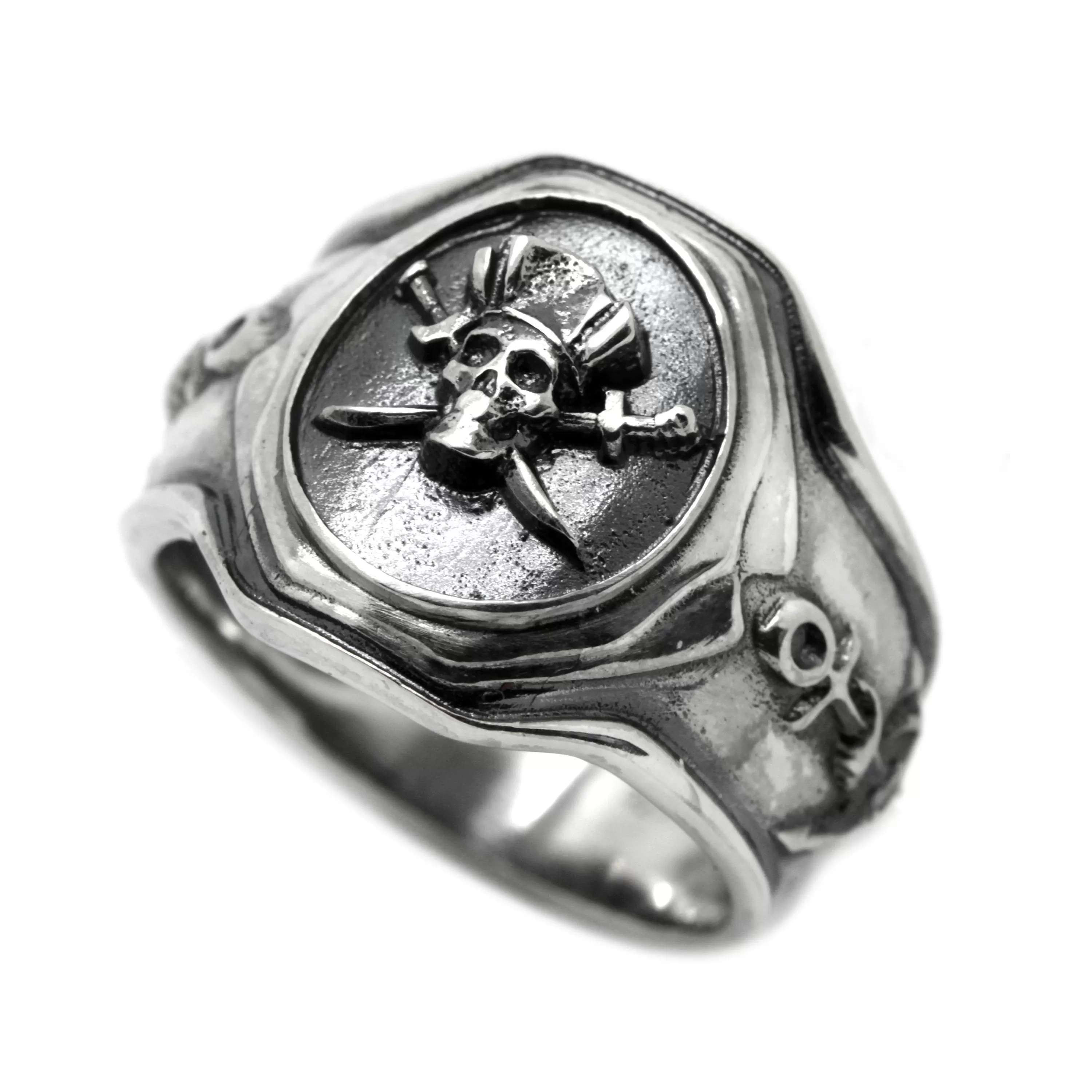 Pirate Skull Ring, Santa Muerte, Sea Anchor Men Silver Ring