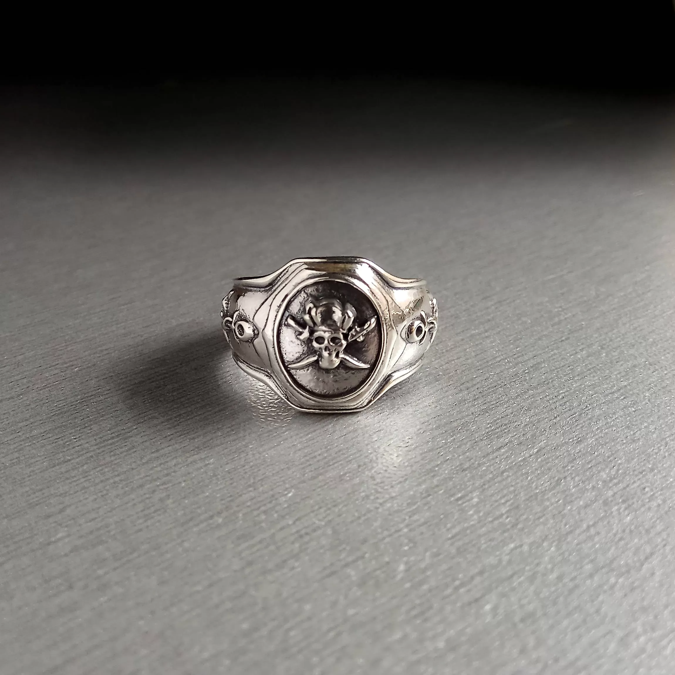 Pirate Skull Ring, Santa Muerte, Sea Anchor Men Silver Ring