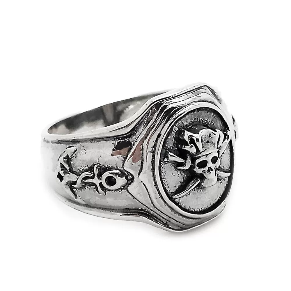 Pirate Skull Ring, Santa Muerte, Sea Anchor Men Silver Ring