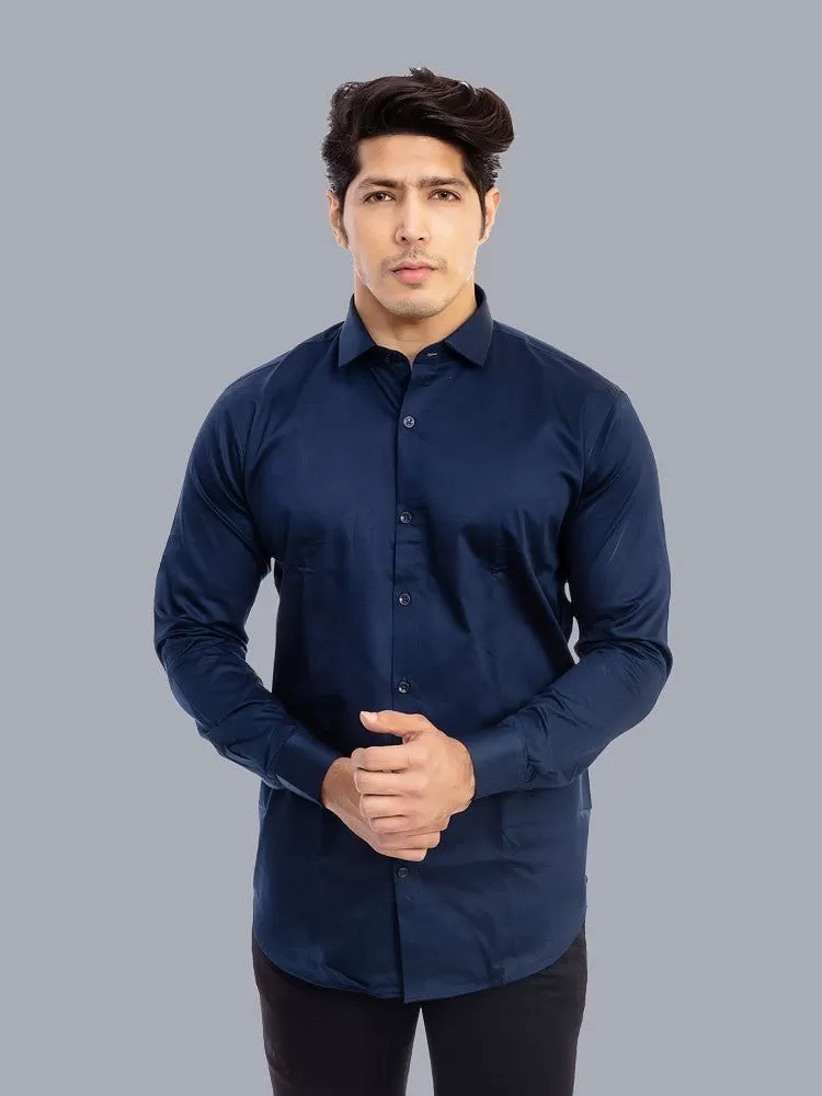 Plain Shirts For Men - Navy Solid Giza Cotton Shirts