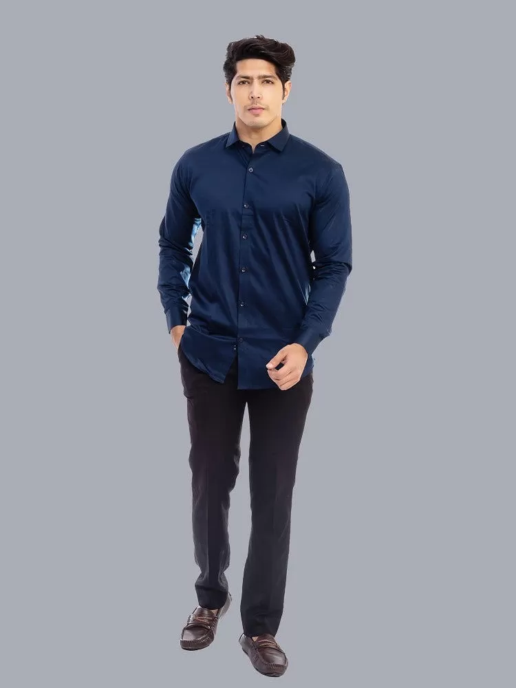 Plain Shirts For Men - Navy Solid Giza Cotton Shirts