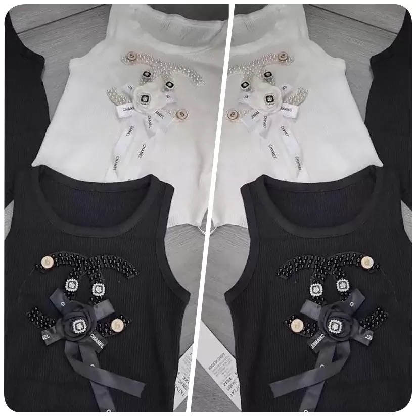 "CC" Pearl Crop Top (Black or Ivory)