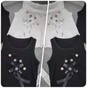 "CC" Pearl Crop Top (Black or Ivory)